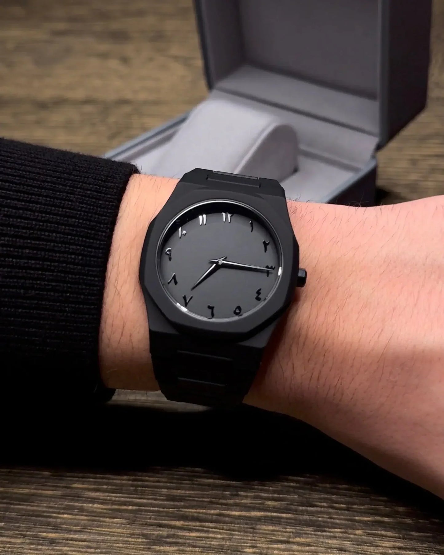 Aura Black Arabic Dial Watch – Luxury Men’s Timepiece with Timeless Elegance